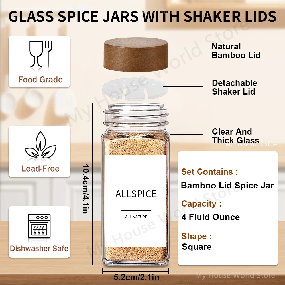 12Pcs Glass Spice Jars with Bamboo Lid Spice Seasoning Containers Salt Pepper Shakers Spice Organizers Kitchen Spice Jars Set