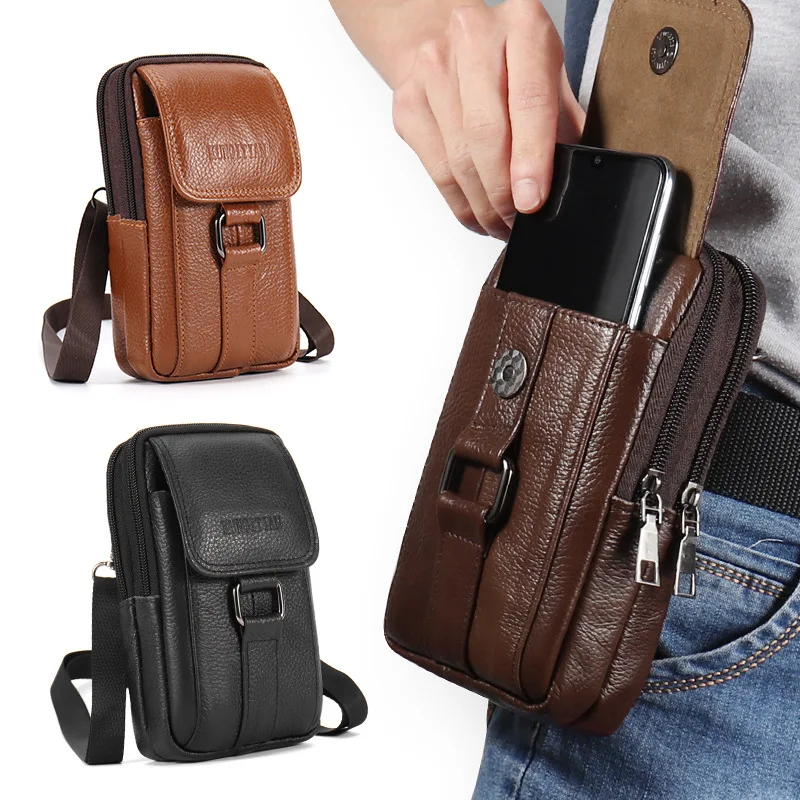 1PC Outdoor Work Bag Mobile Phone Waist Bag Men\'s Work Cigarette Case Leather Case Key Chain Wear Belt Bag Outdoor Bag