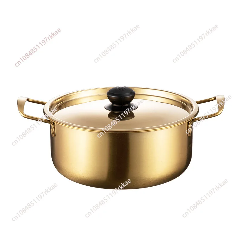 Instant noodle pot Stainless steel ramen pot with lid Internet celebrity golden small hot pot binaural soup pot