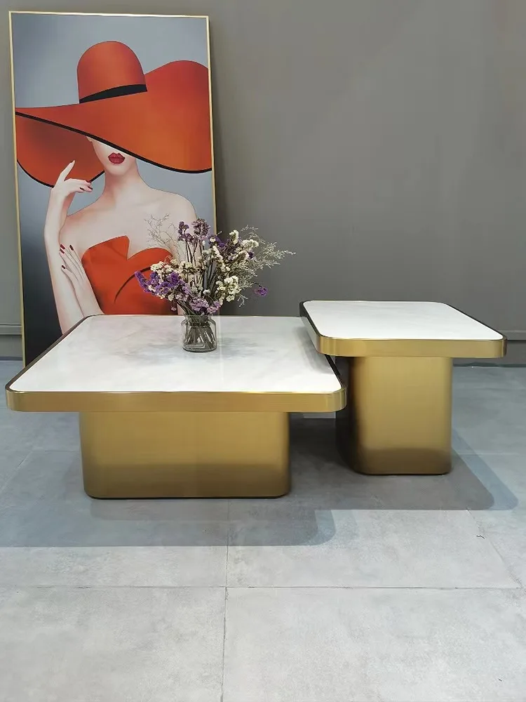 

Комбинированный журнальный столик, квадратный металлический журнальный столик, легкий, роскошный, простой, мраморный чайный столик из нержавеющей стали
