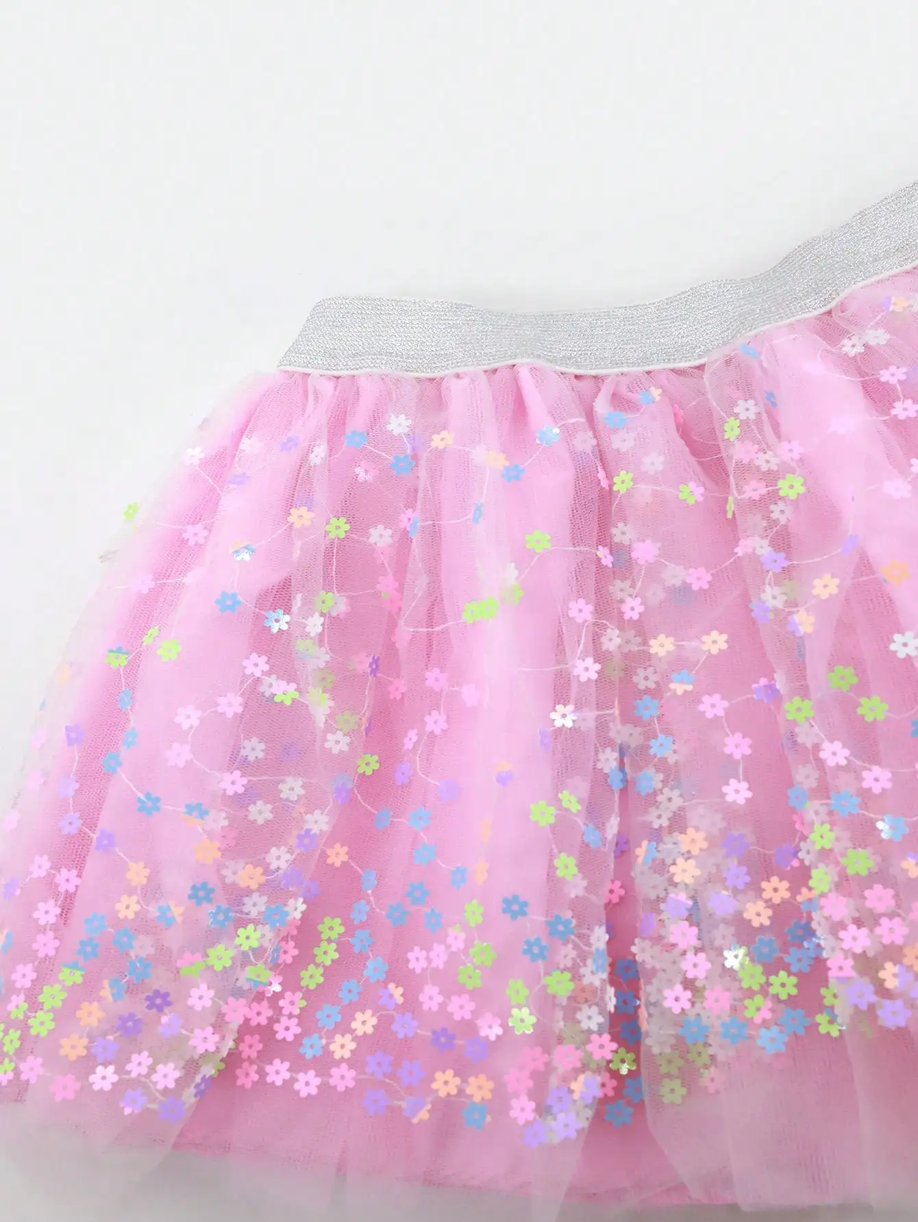 Eternal Garden Violet Girls Flower Sequin Pleated Princess Tutu Skirts Short Pants Under Children Dance Elastic Waist Skirt Mini