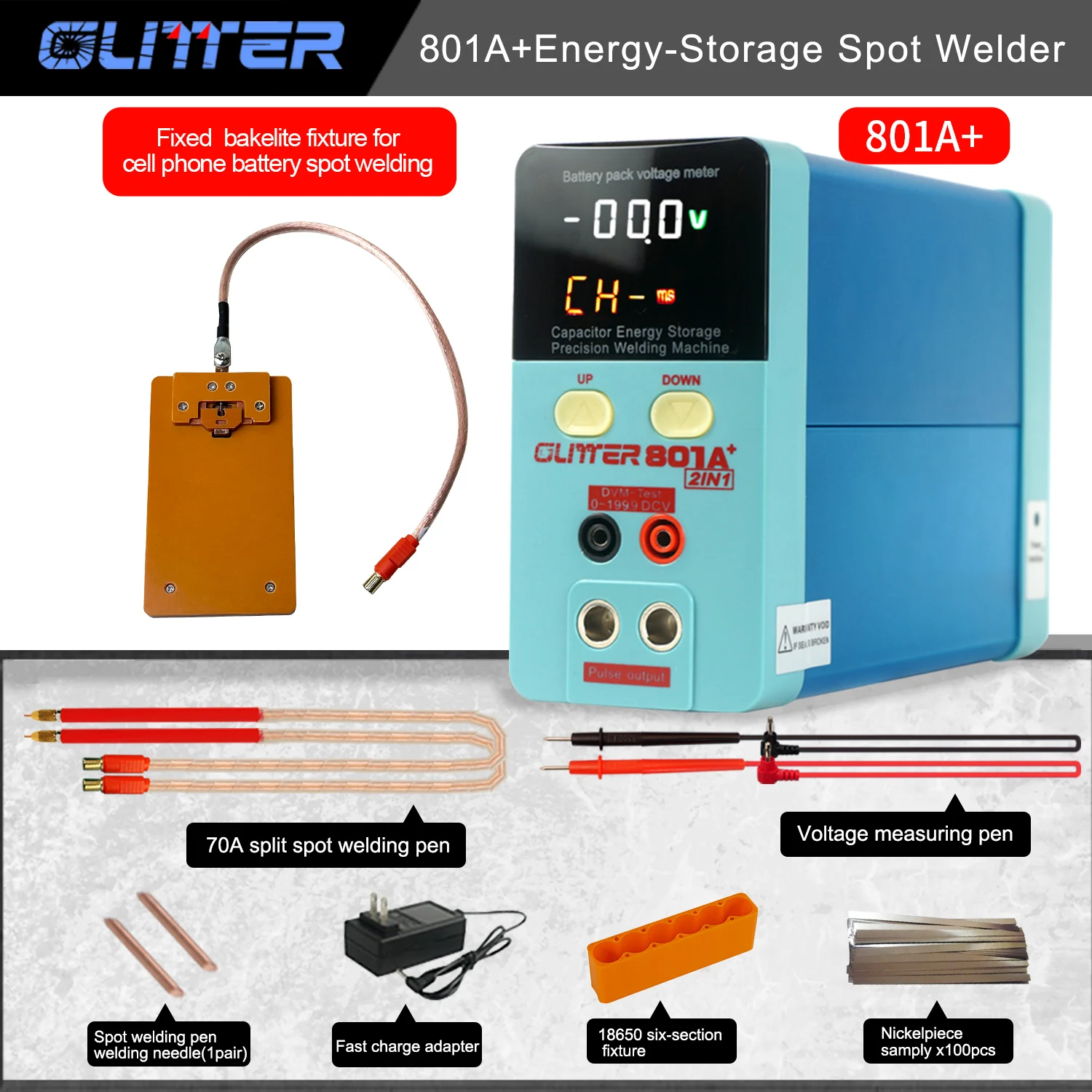 11.6KW Glitter 801A+ Spot Welder Household DIY 18650 Handheld Capacitor Energy Storage Spot Welder Mobile Phone Battery Repair