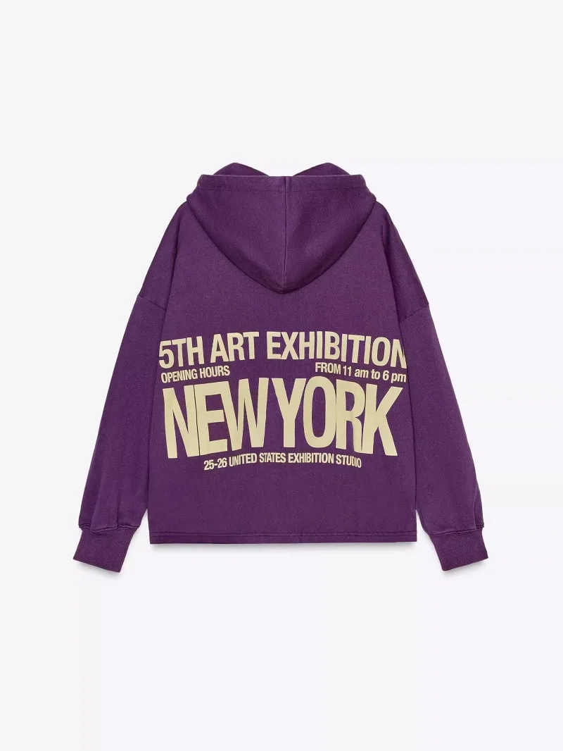 Primavera Autunno Nuovo Arrivo Donna Cotone Americano Confortevole Con Cappuccio Stampato Lungo Sve Felpa Jaet Street Sle Zippe...