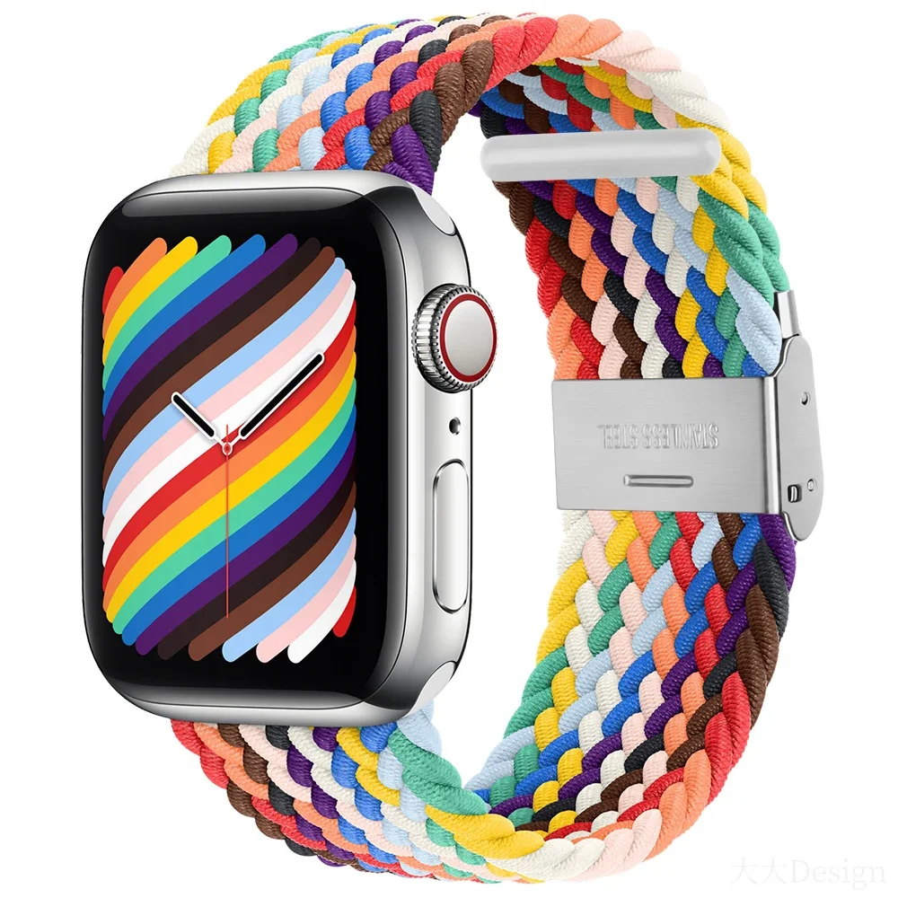 สายถักไนลอนสำหรับสายคาด Apple Watch Ultra2 49มม. 10 9 8 7 46มม. 45มม. 41มม. สร้อยข้อมือหัวเข็มขัดโลหะสำหรับ6 5 4 3 SE 44มม. 40มม. 42มม.