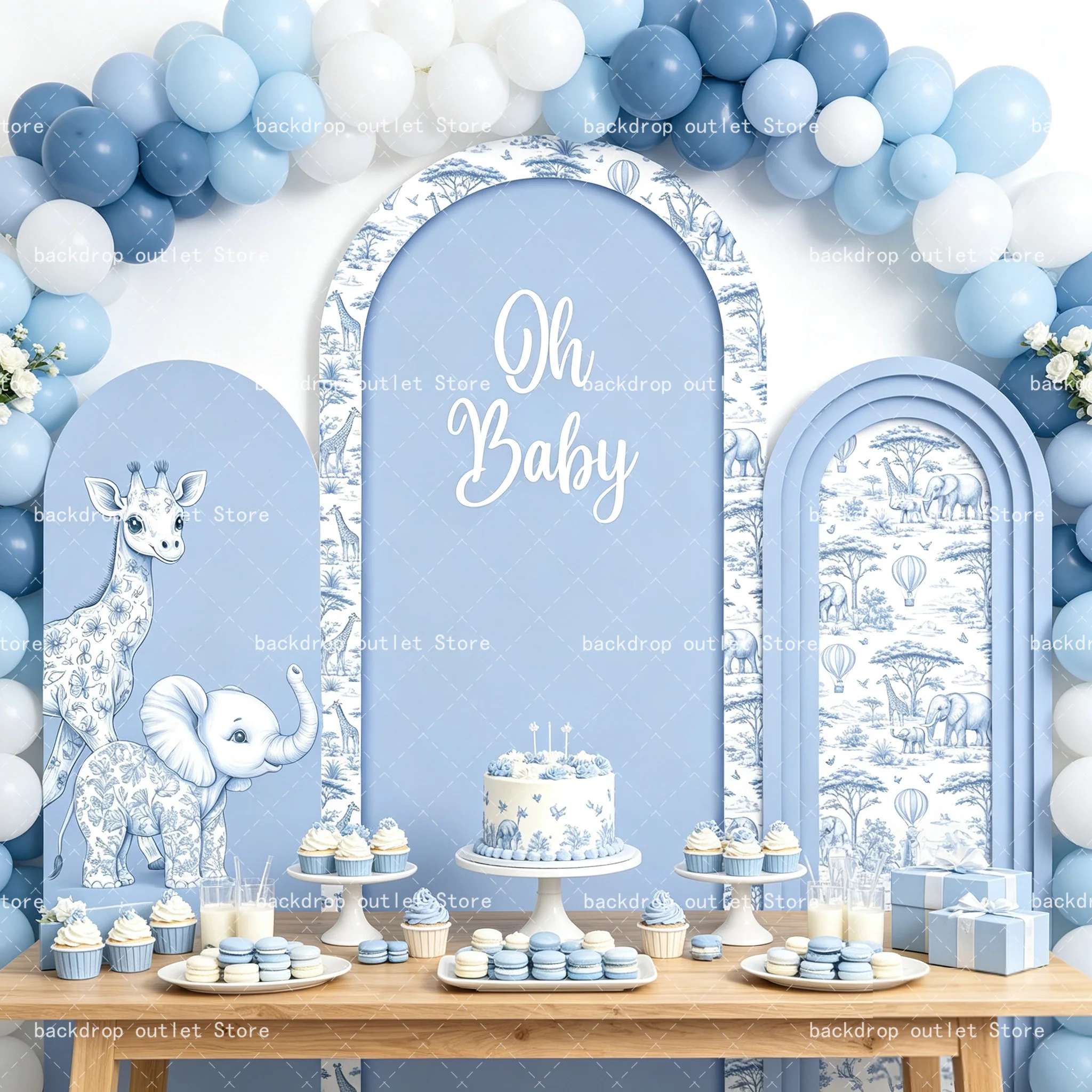 Mehofond Jungle Animals Arch Backdrop Cover Blue Giraffe Elephant Floral Decor Baby Shower 1st Birthday Party Background