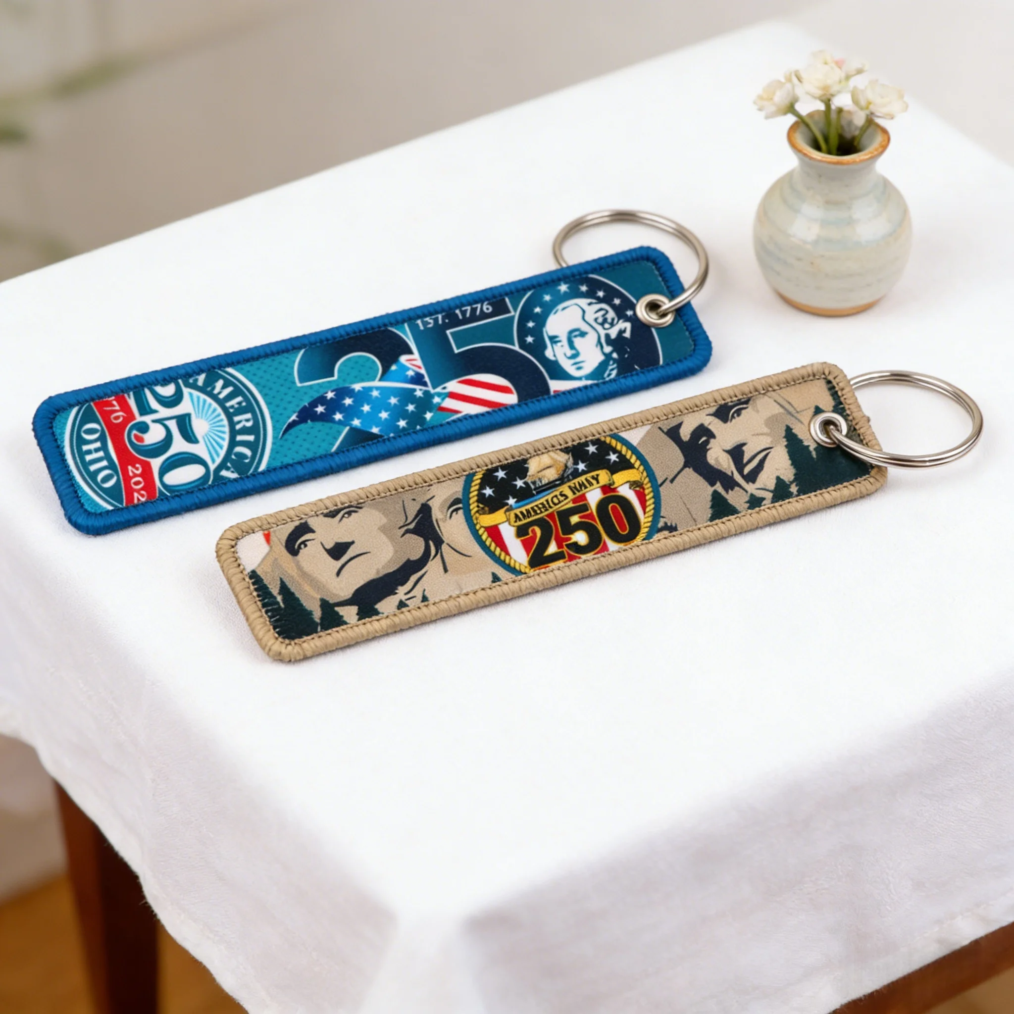 

American Anniversary Embroidery Key Fob Keychain for Motorcycles Car Key Ring Holder Key Tag Chaveiro Jewelry Accessories Gifts