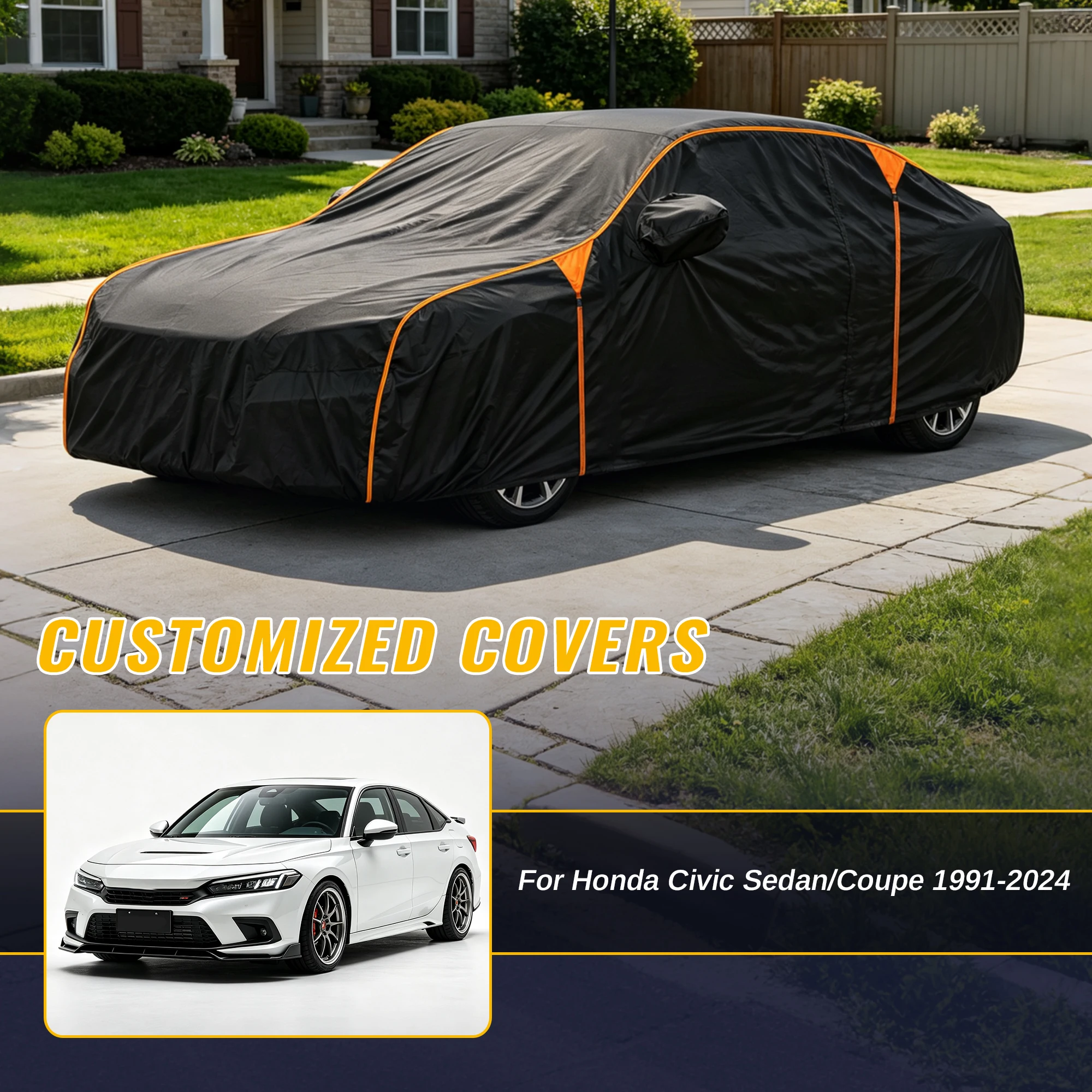 X Autohaux Waterproof 210D-PU Oxford Full Car Cover for Honda Civic Sedan/Coupe 1991-2024