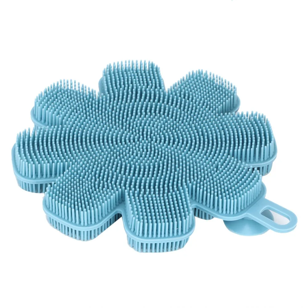 Silicone Kitchen Cleaning Brush Hanging Hole Double-Sided Dish Washing Brush Blue Anti-Hot Decontamination Brush Cups Cleaning