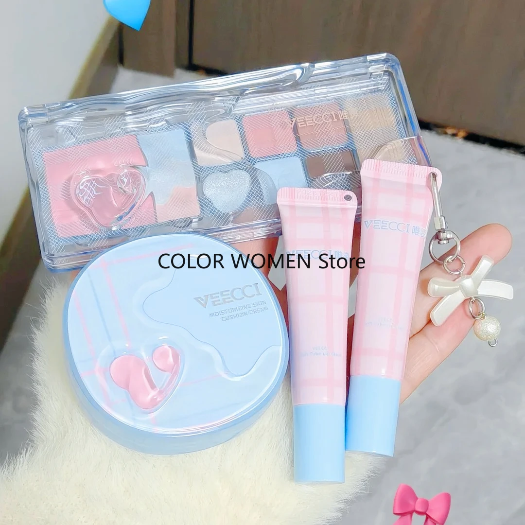 VEECCI Plaid Mirror Makeup Gift Set All in one Foundation Eyeshadow Lip Gloss with Accessories Long Lasting Cosmetics Kit