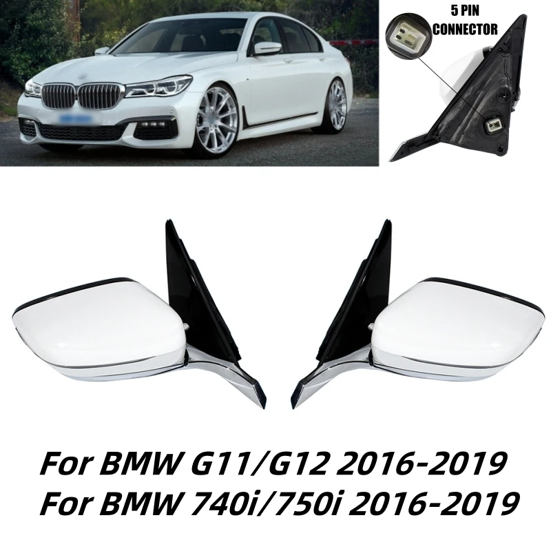 

5Pin White Painted Heat Memory Power Fold Rear Mirror Assembly For BMW G11 G12 740i 750i 2016 2017 2018 2019 Car Accessories