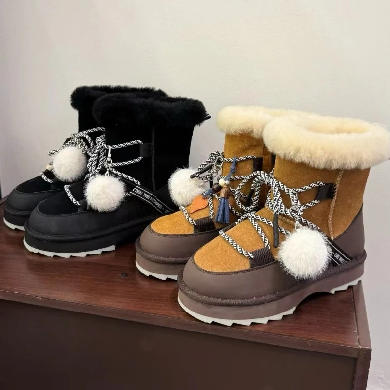 

high quality winter snow boots for women fashion velvet warm cottonable shoes for women flip fur platform non-slip short boots