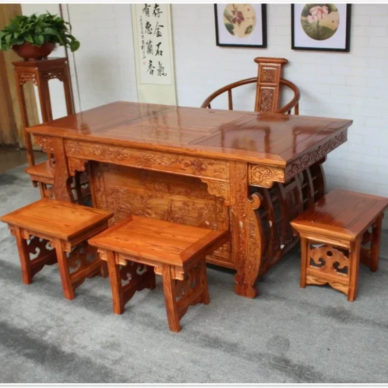 

Solid wood tea table and chair combination Kung Fu tea table, simple modern elm new Chinese office home tea table