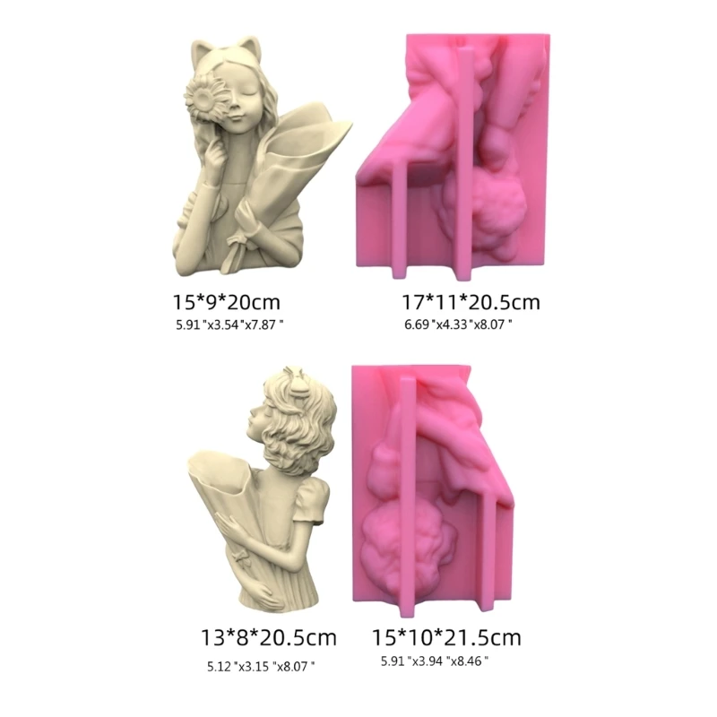 Flower Pots Silicone Mould Hair Girl Holding Flowers Pen Holder Mold DIY Making Gypsum Concrete Vase Molds Exploy Resin