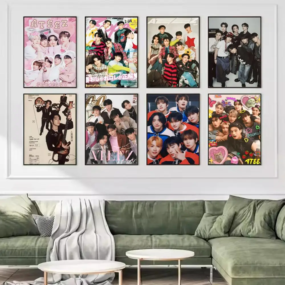 Korea Kpop Band A-ATEEZ Poster Trendy And Easy-to-Apply Wall Art Stickers For Home Decor And Dorm Room Walls