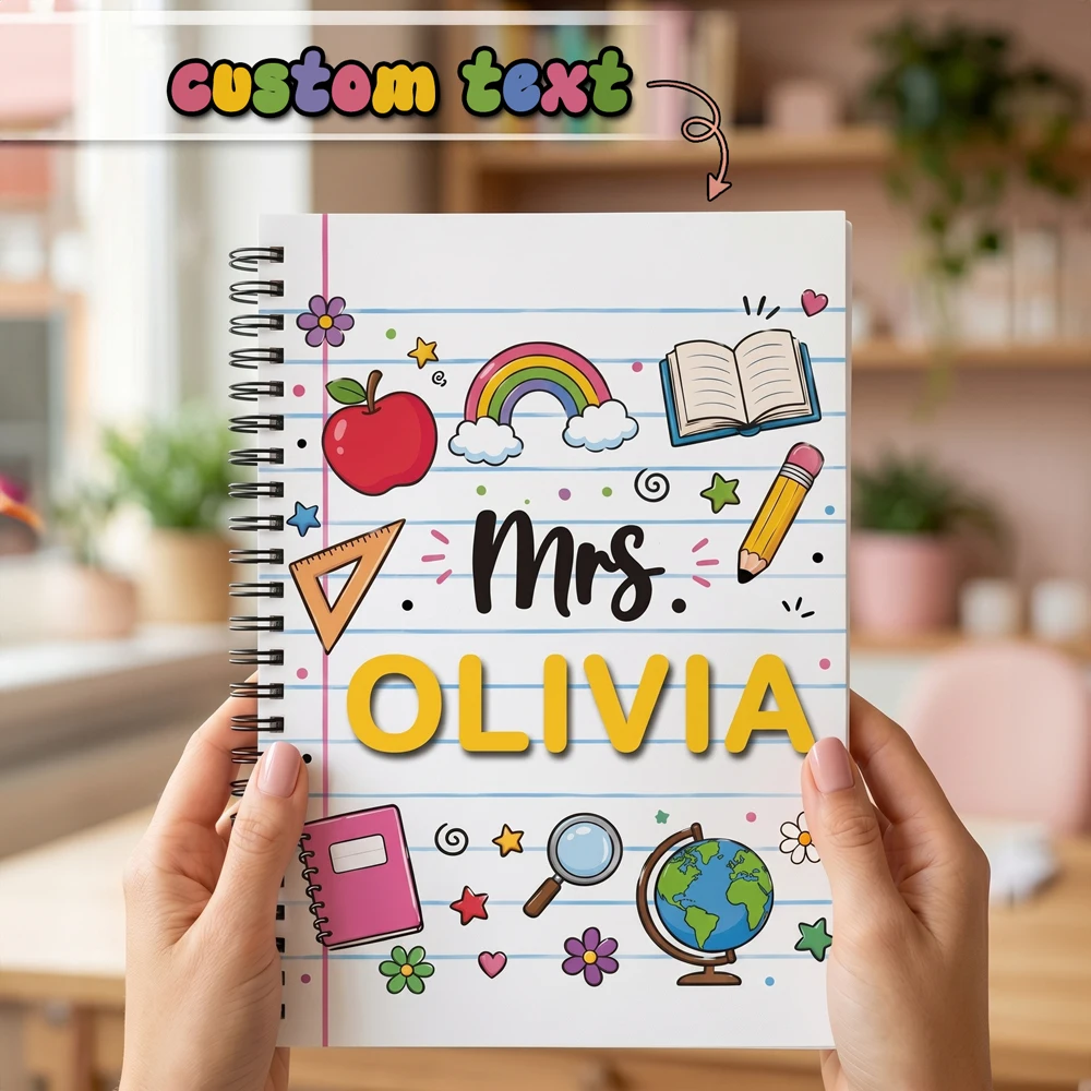 Personalized Teacher Notebook Custom Name Spiral Journal Back to School Gift Lined Writing Notebook Office Supplies