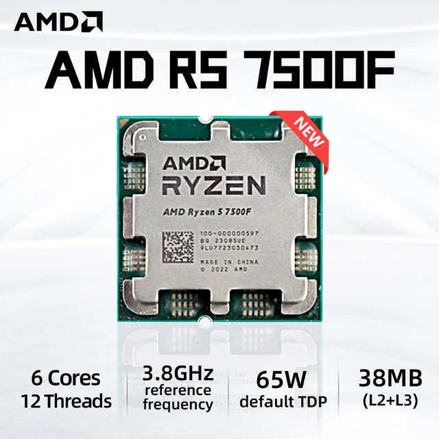 New AMD Ryzen 5 7500F R5 7500F 3.7GHz 6-Core 12-Thread CPU Processor 5NM  L3=32M 100-000001015 Socket AM5 Tray but without cooler