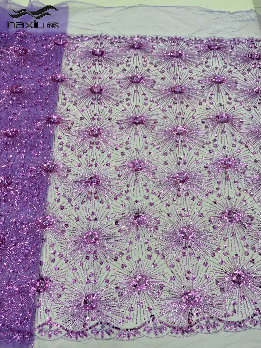 

Madison Purple African Beaded Lace Fabric 2026 High Quality Nigerian Sequined Lace Fabric Wedding Sewing Material 5 Yards