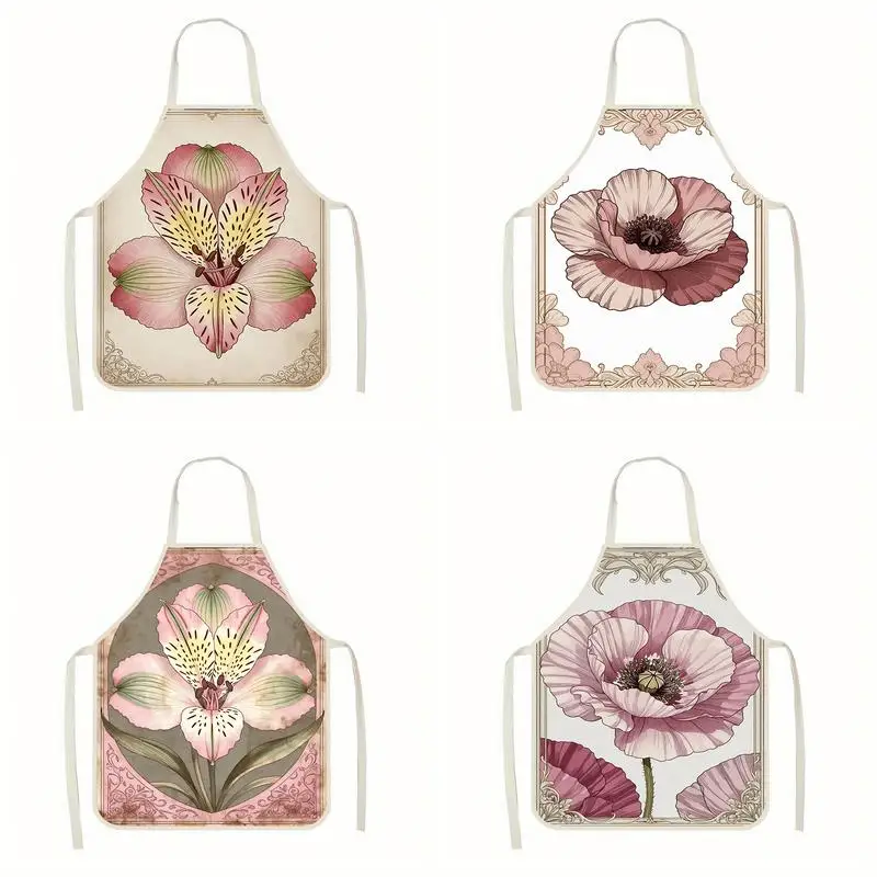 

Винтажные льняные фартуки с цветочным принтом, подходящие для приготовления пищи на кухне, общения родителей и детей, рисования и других мероприятий.