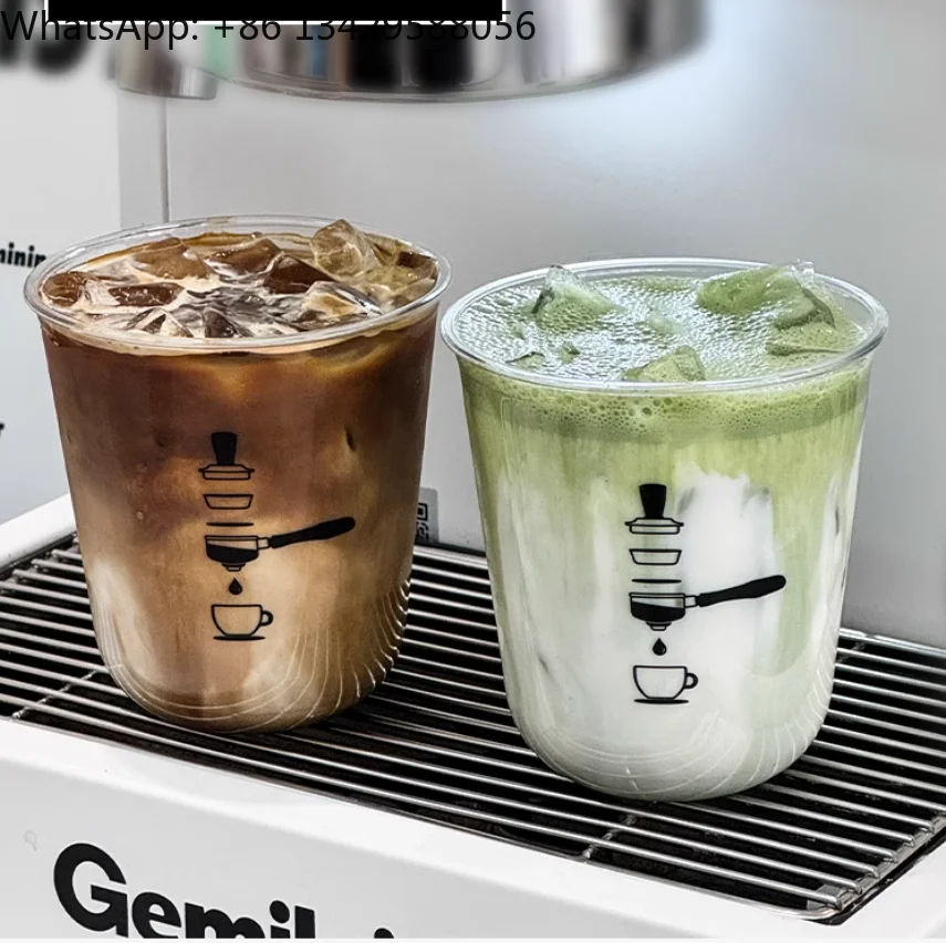 12온스 14온스 16온스 일회용 스무디 PET 눈꽃빙수 컵 투명 플라스틱 U자형 버블 보바 밀크티 컵 뚜껑 포함