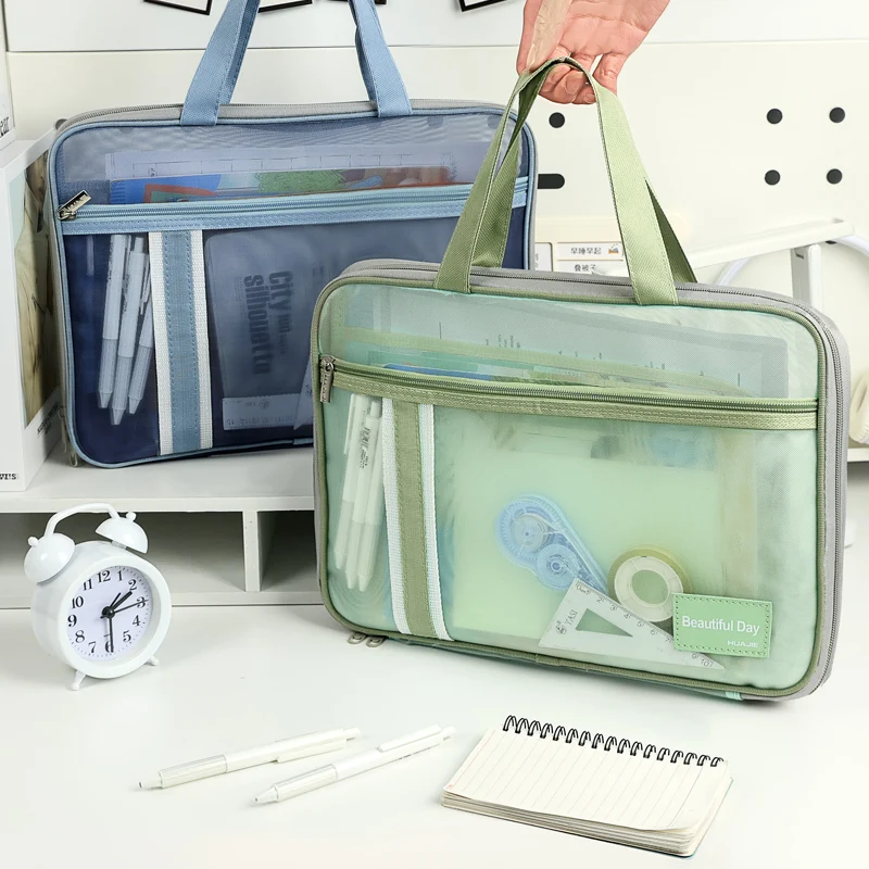 Huajie Transparent Mesh Handbag, Student Book File Organizer, Tutoring Exam Paper Subject Classification Storage Pouch