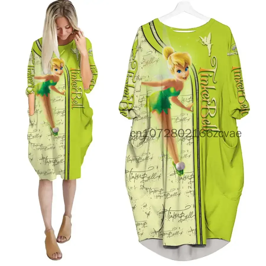 

2024 Disney Ariel Princess Women's Batwing Pocket Dress Summer 3D Print Oversize Fashion Street Dress Long Sleeve Sleeping Dress