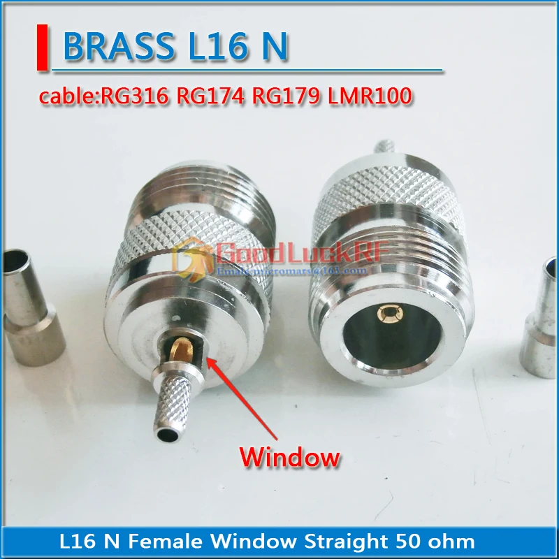 L16 N Female Window Plug Crimp for RG316 RG174 RG179 LMR100 Cable RF Coax Connector Socket Straight 50 ohm Nickel plated Brass