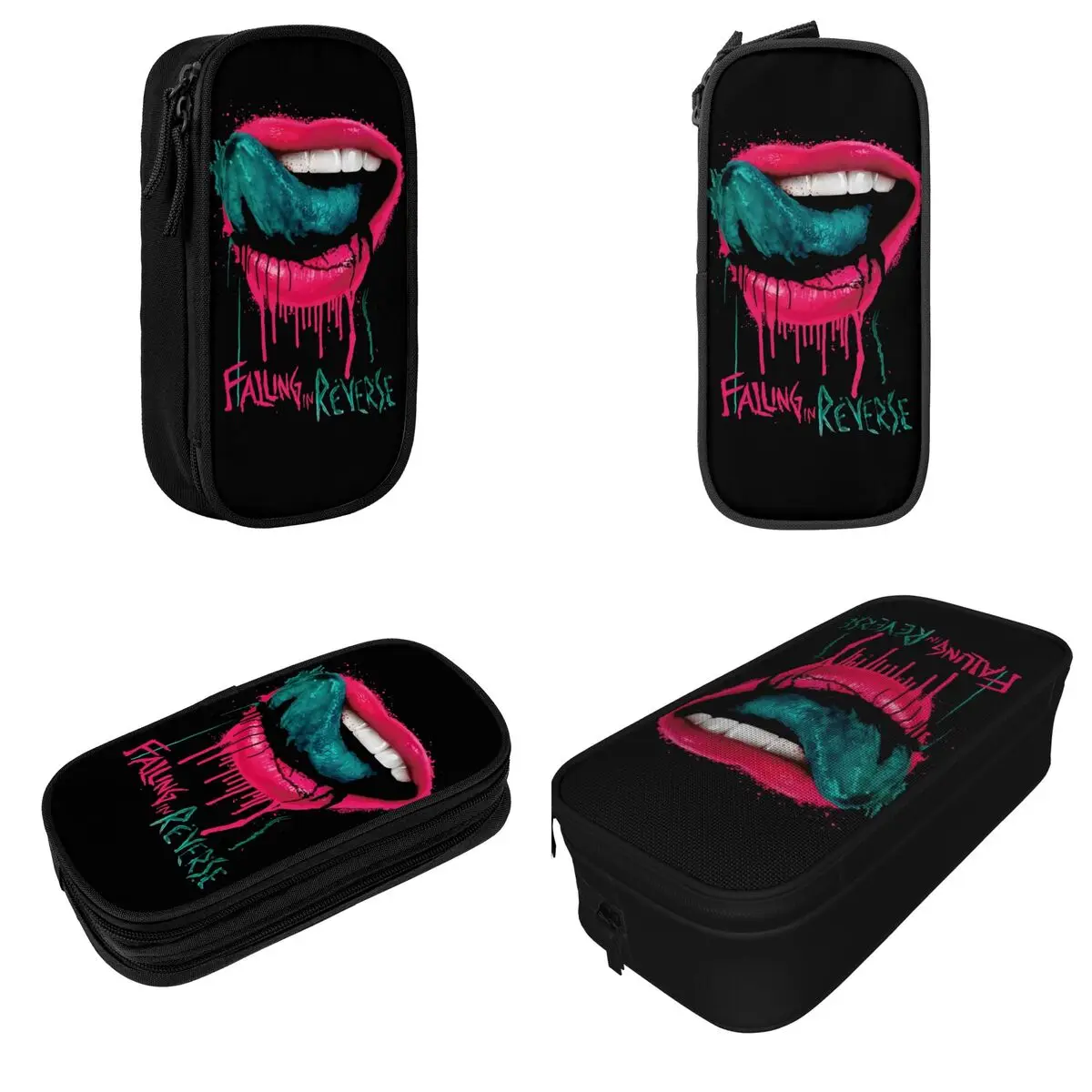 Large Capacity Pencil Pouch Lamunan Falling In Reverse Rock Band Lips School Accessories Double Layer Pencilcase Women Bag