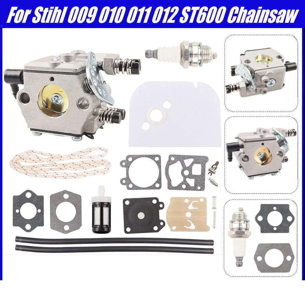 Carburetor Carb Kit for Stihl 009 010 011 012 ST600 Chainsaw Carb Replace with Spark Plug Fuel Line Filter Gasket Repair Part