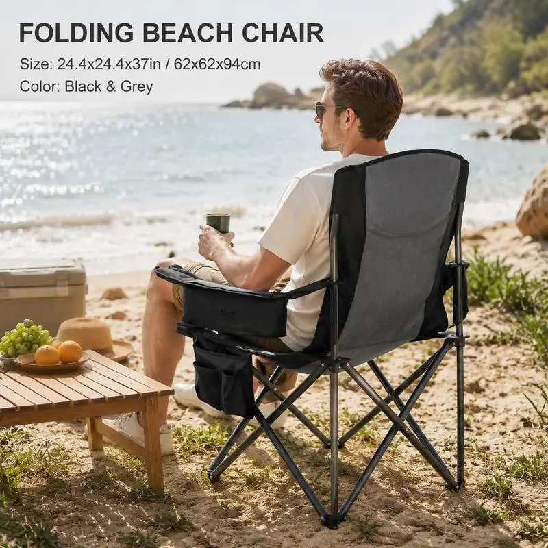 Chaise de camping pliante en tissu Oxford et structure métallique, 4,5 kg, avec accoudoirs réglables, sac isotherme, porte-gobelet, pour jardin, terrasse, randonnée, pique-nique, style outdoor pratique