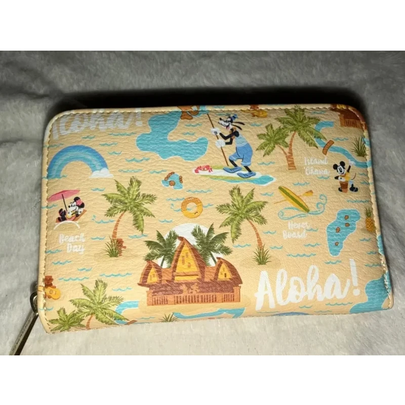 

New Disney Parks Loungefly Aulani Resort Map Zip-Around Wallet Mickey Goofy Hawaii Themed Holiday Gift Women Disney Fans Gift