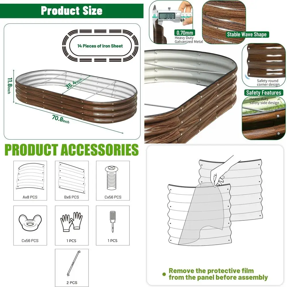 

2 упаковки овальных металлических садовых кроватей размером 6x3x1 футов, уличные коробки для цветов для выращивания овощей и цветов коричневого цвета