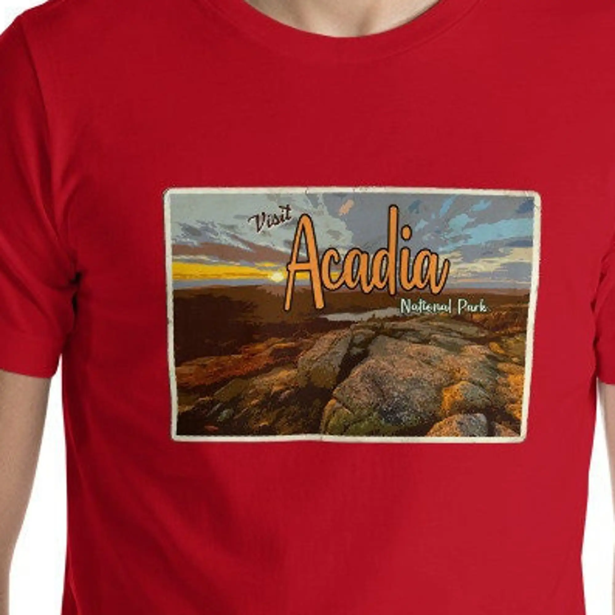 Acadia National Park Postcard Style T Shirt Free Shipping