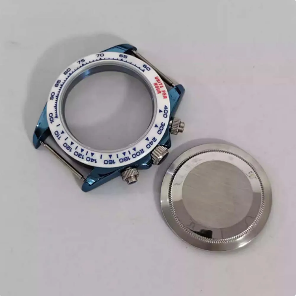 39mm VK63 Case Blue Watch Case Stainless Steel Sapphire Glass Shell for VK63 Movement Watch Cover Fit 29.5mm Dial Accessories