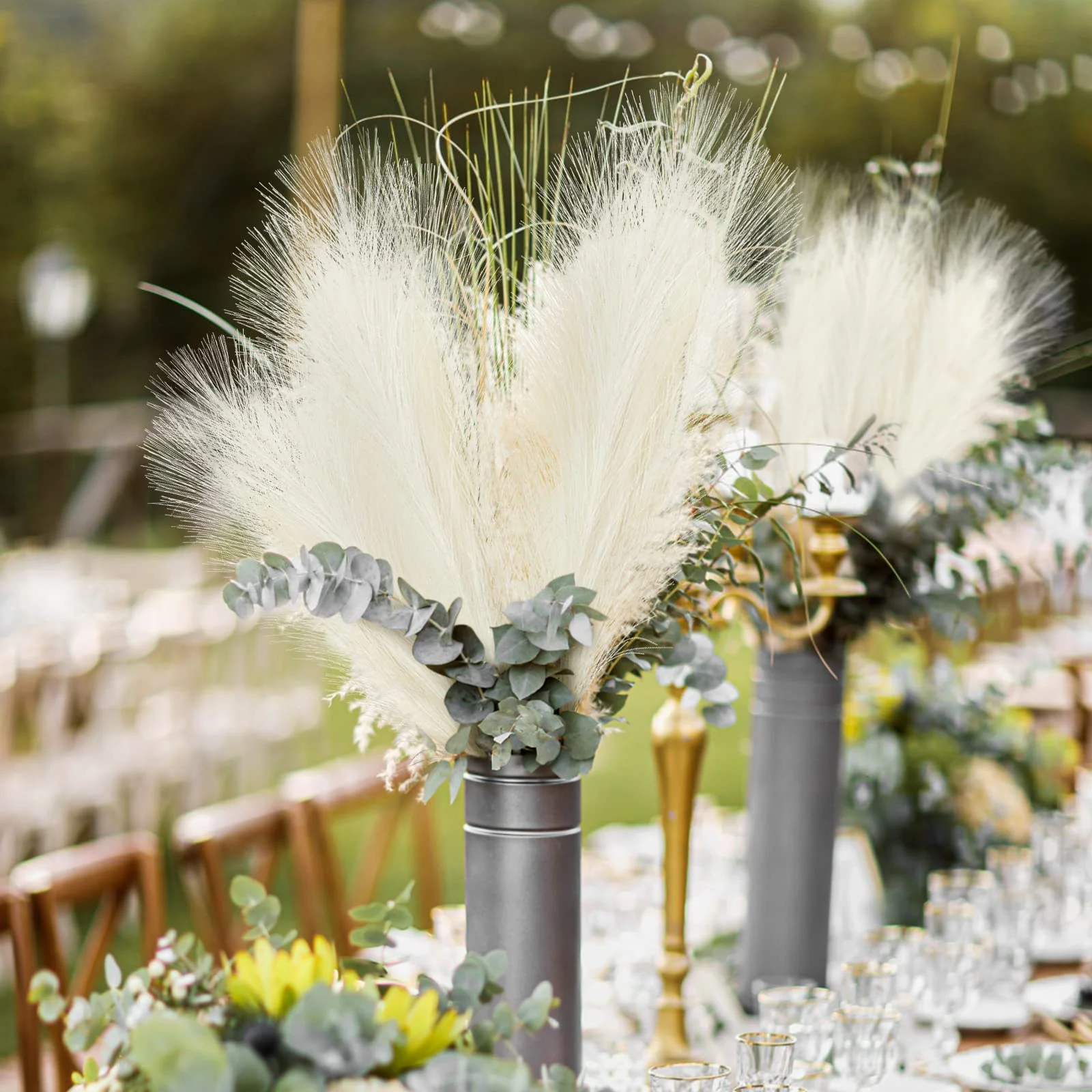 Flores artificiales de hierba de Pampas esponjosa, decoración para boda, ramo bohemio, florero de fiesta para el hogar, planta falsa, Flor de Caña,