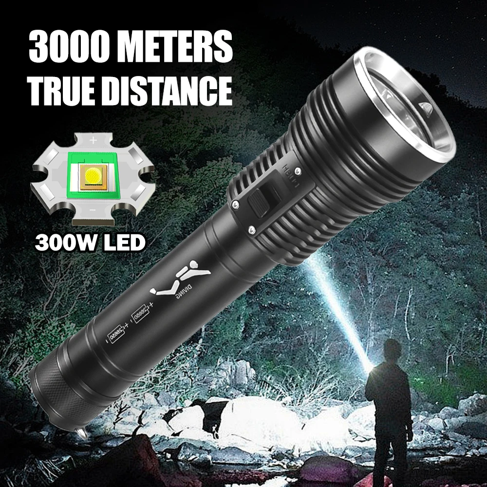 

Powerful LED Flashlight 18650/26650 Torch With Side Light 7 Modes Camping Fishing Lantern USB Rechargeable Zoom Lamp