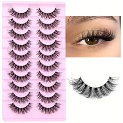 10 Pairs  Natural Fluffy D Curl 3D Volume Wispy False Eyelashes with Clear Band - Soft, Lightweight, and  - Reusable Lashes