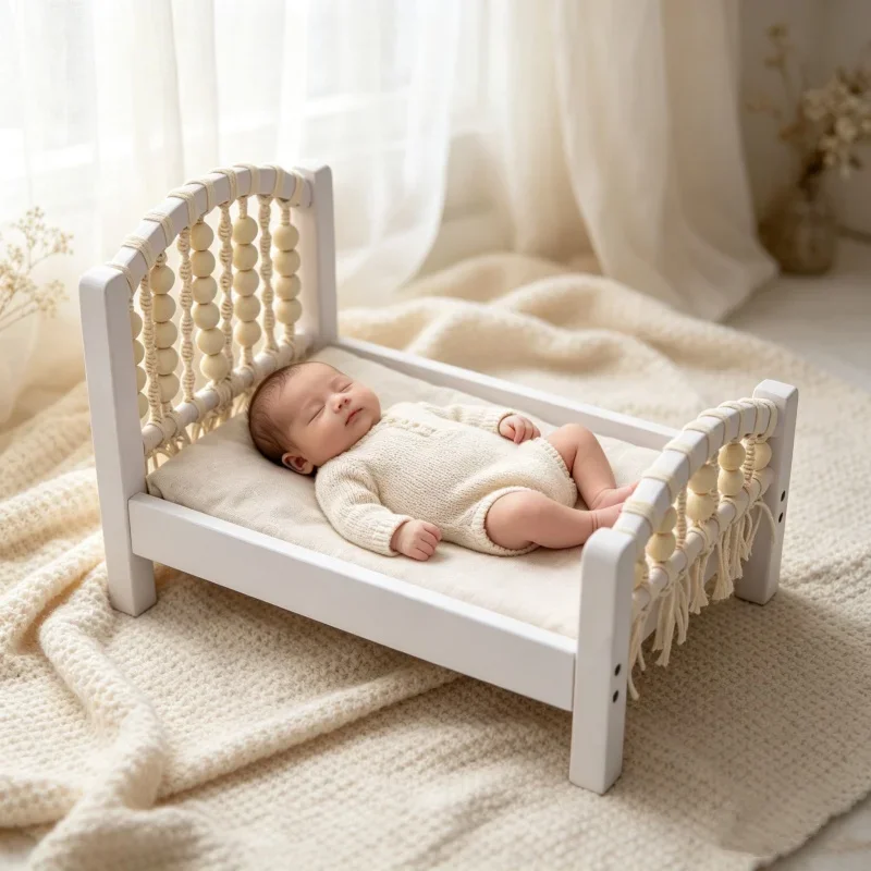 Infant Photography Retro Handmade Bed Frame Newborn Pose Prop Furniture For Baby Boy Girl Studio Shooting Scene Decor Accessory