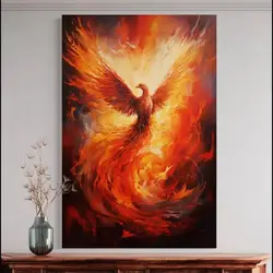 Majestic Rising Phoenix Pattern Canvas Wall Art  Vertical Canvas Painting for Living Room  Bedroom Decoration  Elegant Home Deco