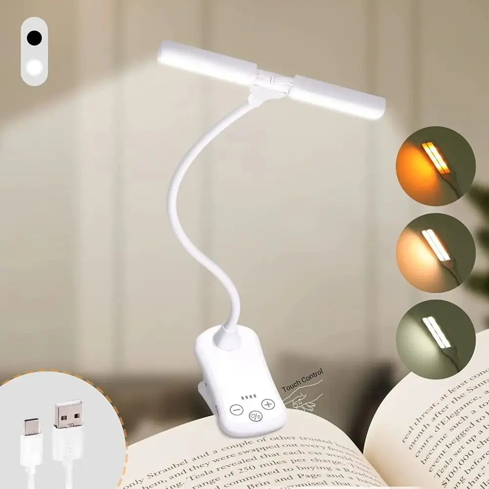 

Double Head Clip On Book Light New Rechargeable Flexible Reading Lamp Adjustable Clip-on LED Lights Dormitory Reading