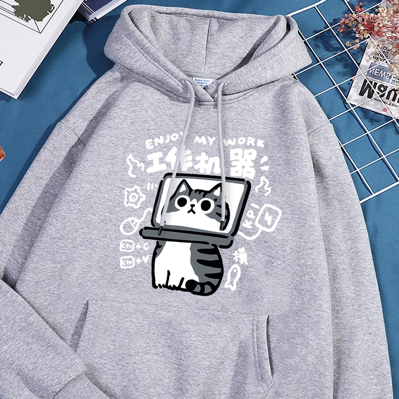 Work Machine Printed Men Hoody Autumn Warm Versatile Clothes Street Casual Comfortable Hooded Fleece Loose Drawstring Hoodies