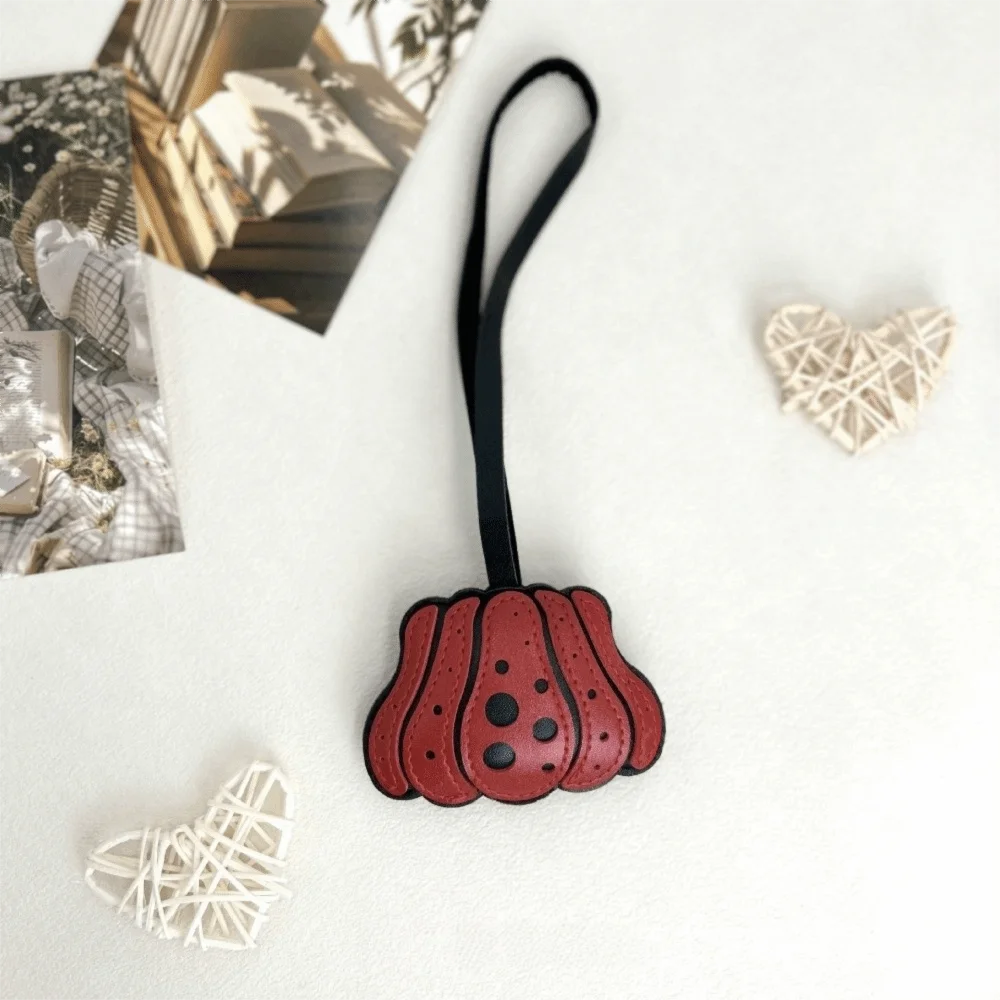 Fashion Solid Color Pumpkin Keychain Polka Dot Charm Halloween Bag Pendant Key Ring Leather Beg Accessories Women