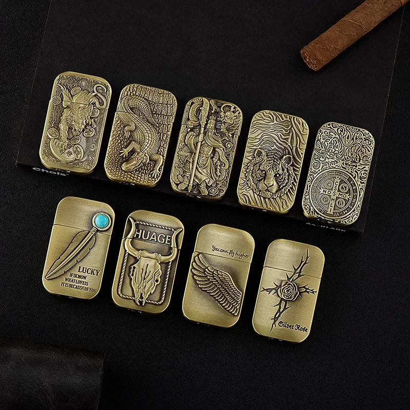 2025 New Retro Relief Metal Windproof Gas Lighter Torch Turbo Inflatable Compact Butane Jet Lighter Smoking Accessories Gifts