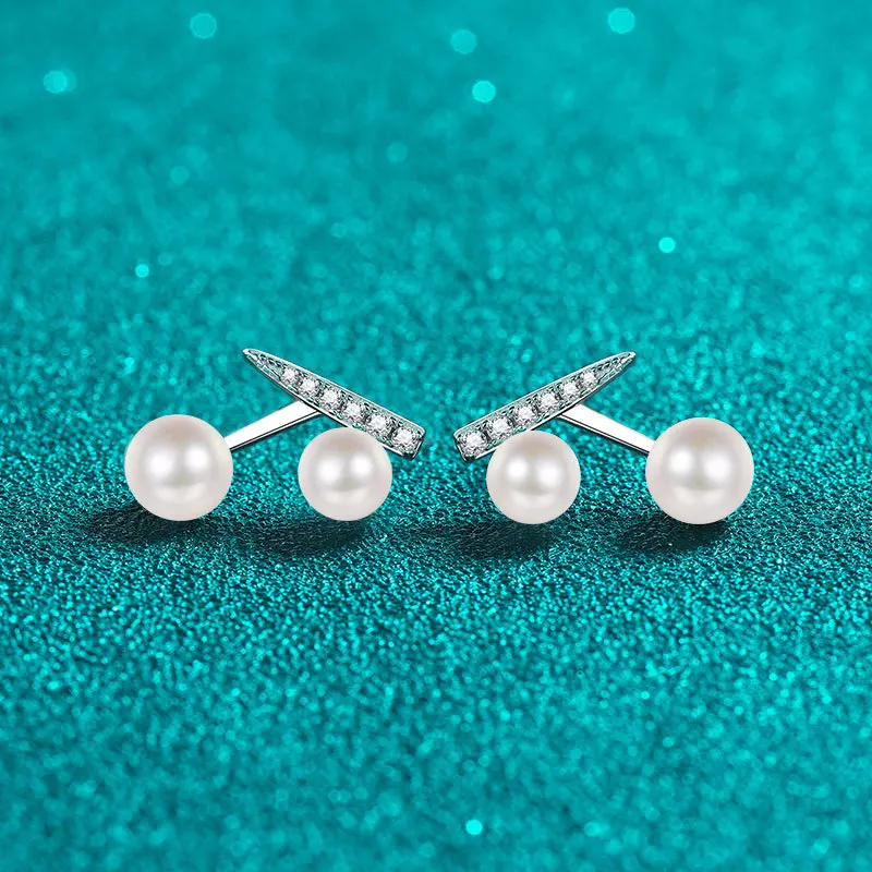 

Cherry Shape Moissanite Pearl Stud Earrings for Women Silver 925 D Color 0.13ct Moissanite Diamond Earrings Platinum Plated