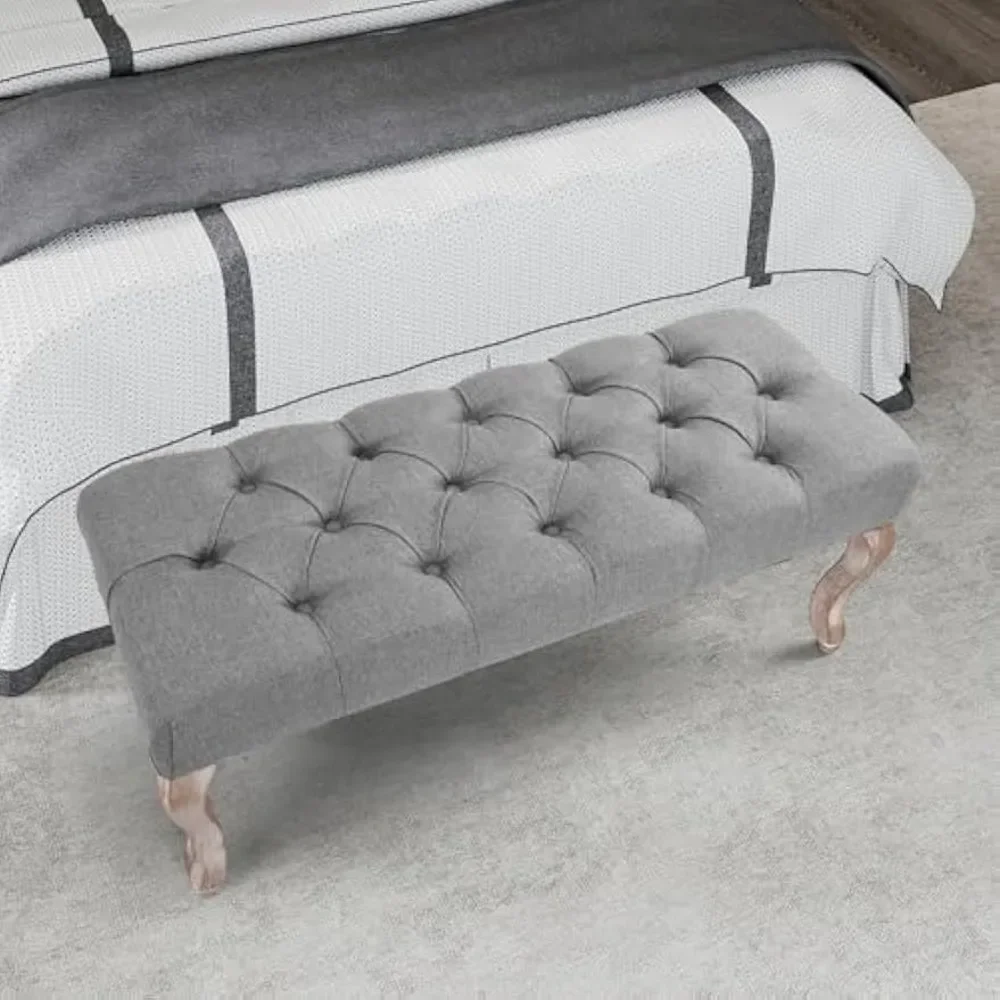 

Bedroom End of Bed Bench Entryway Footstool Window Bench Button-Tufted Footrest Vintage Bench Fabric Rubber Wood Indoor