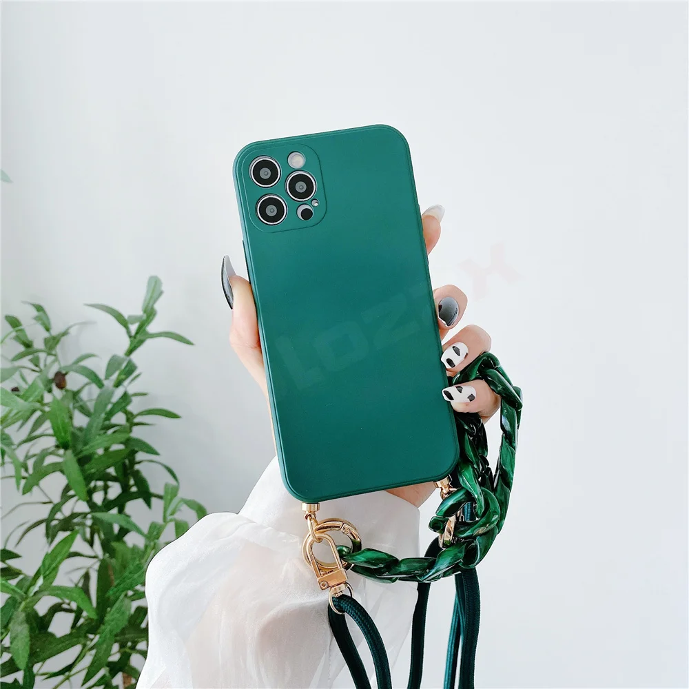 Luxury Marble Agate Chain Crossbody Lanyard Phone Case for iPhone 14 13 15 Pro Max 12 Mini 11 X XS XR Plus Liquid Silicone Cover