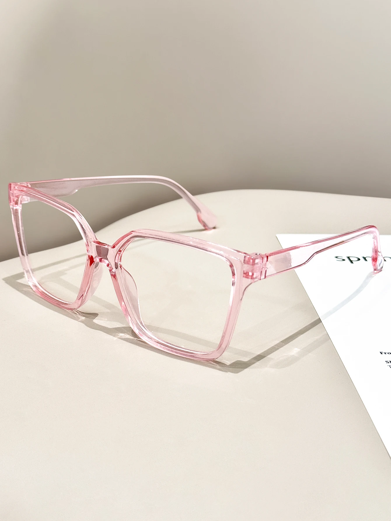 1pc light pink transparent frame glasses, all-match for dating and shopping, the same style for men and women