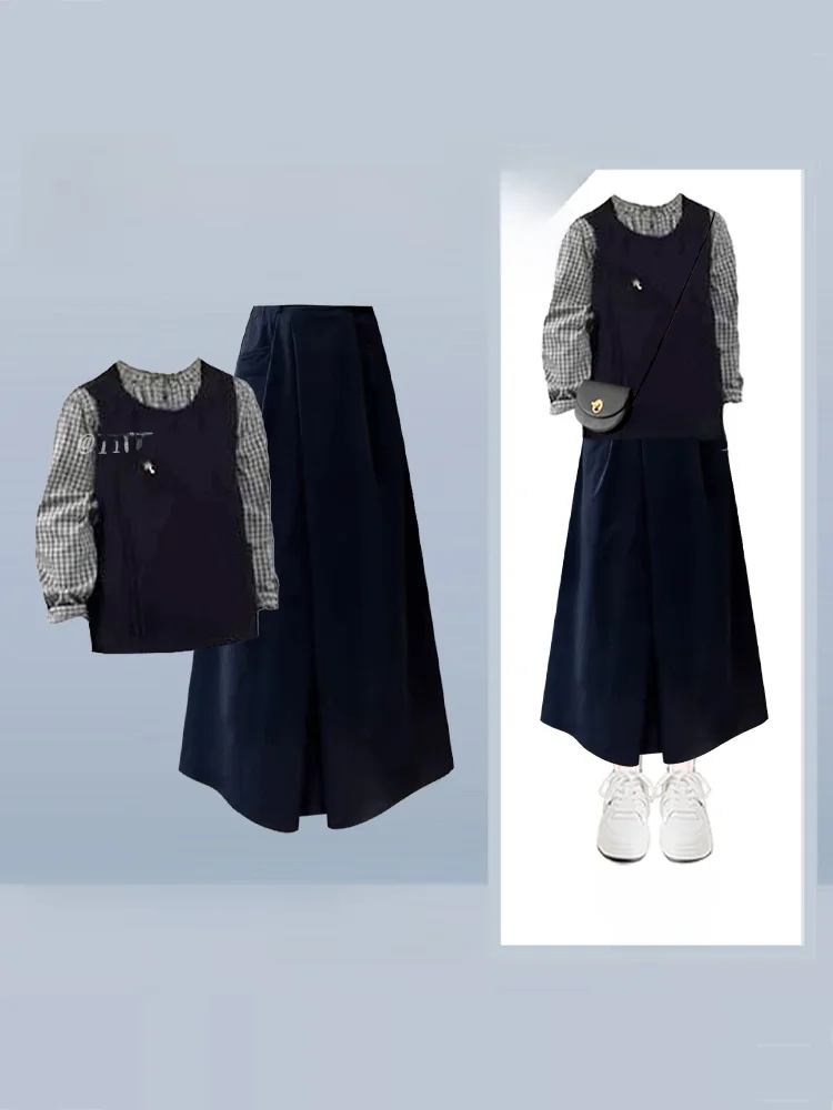 

Женский комплект футболок Sli Ele, красивая юбка-ф-юбка, жилет irt Faionable, осенняя коллекция, уличная одежда, вдохновленная