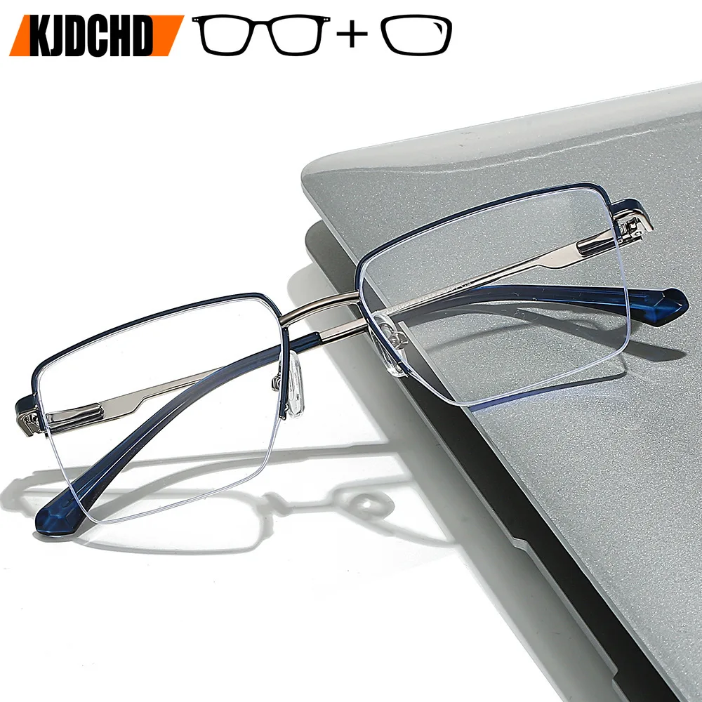 

KJDCHD Classic Half-frame Square Prescription Glasses Man Optical Eyewear High-quality Metal Business Progressive Eyeglasses