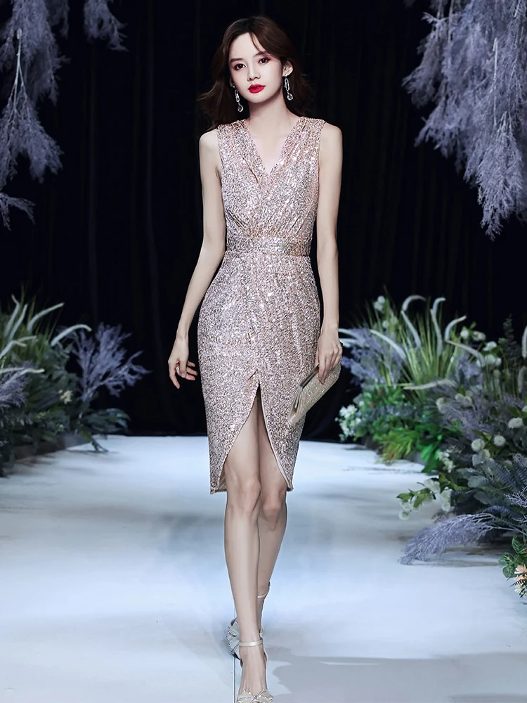 

Golden iny Evening Dr Luxury Small Sc High End Dinner Par Wedding Dr Faionable mid Waist Long Skirt