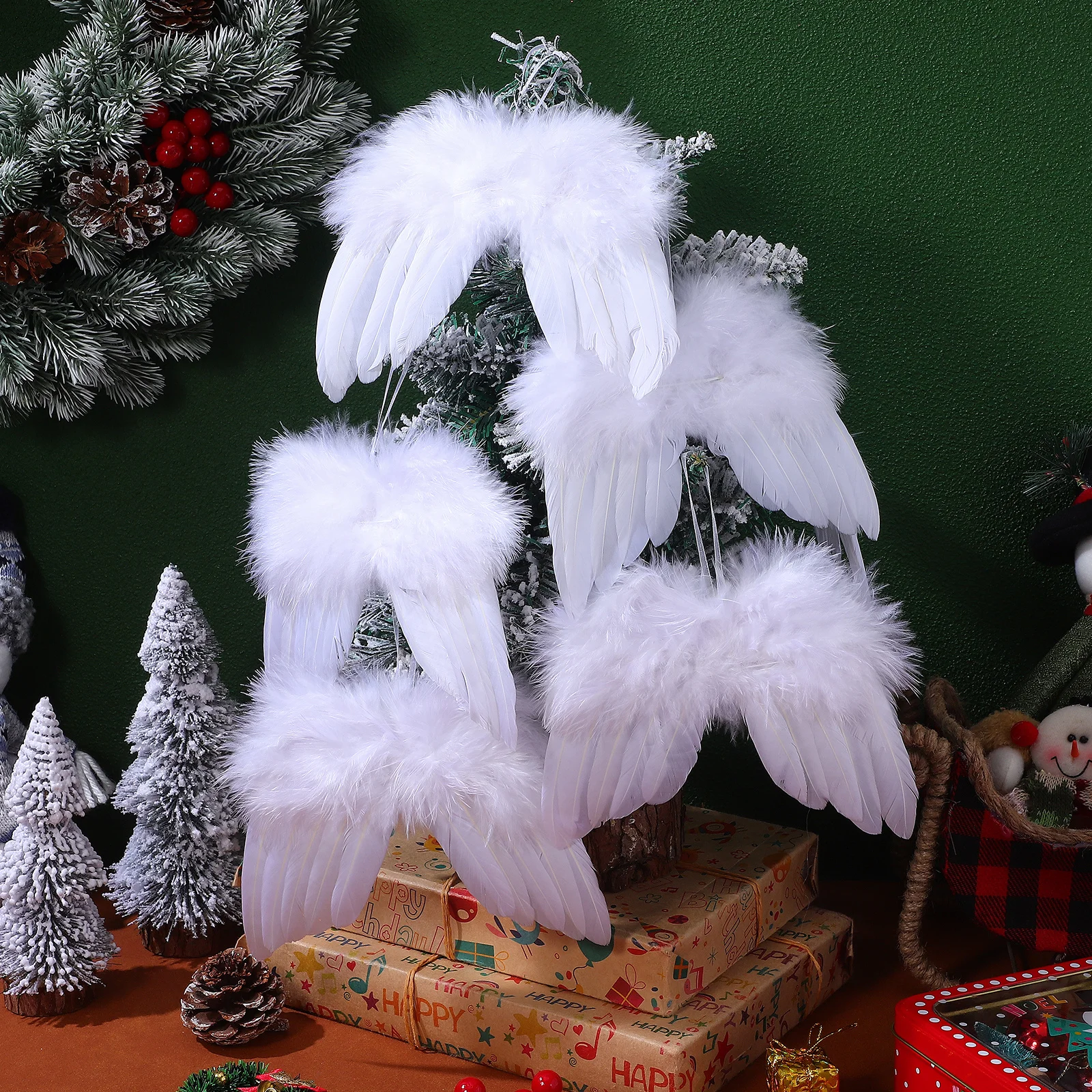 

10pcs Angel Wing Hanging Ornaments Christmas Tree Decor Plume Wings Pendant For Home Shelf Wall Window Car Xmas Decorations